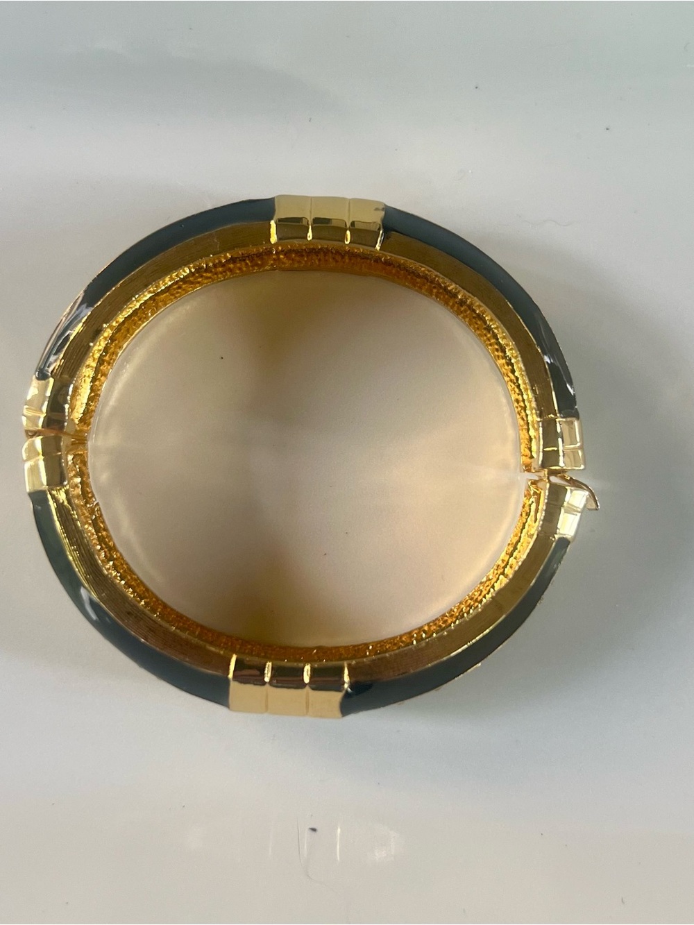 Valentino Gold and Black Enamel Bangle Bracelet withCrystal Pavé - Picture 7 of 11